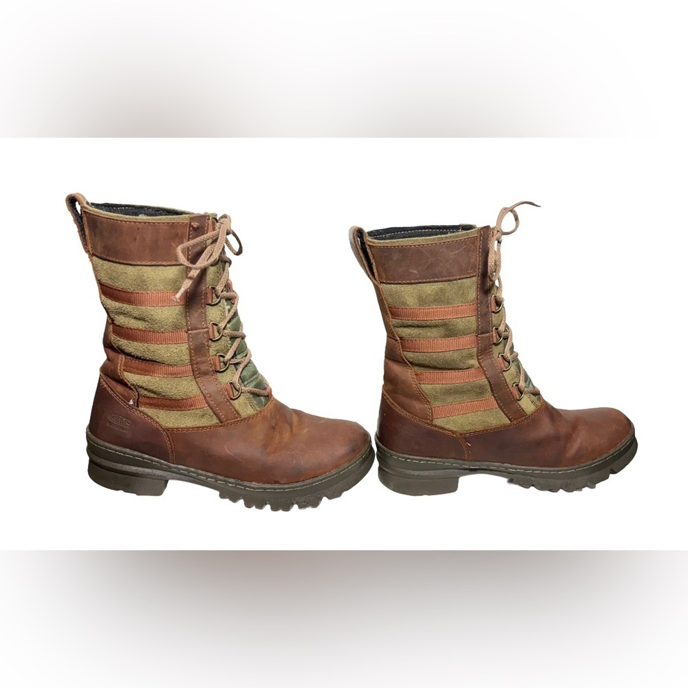 Keen Leather & Suede Two-Toned Brown & Green Lace-Up Snow & Rain Boots, Size 8 - Picture 8 of 16
